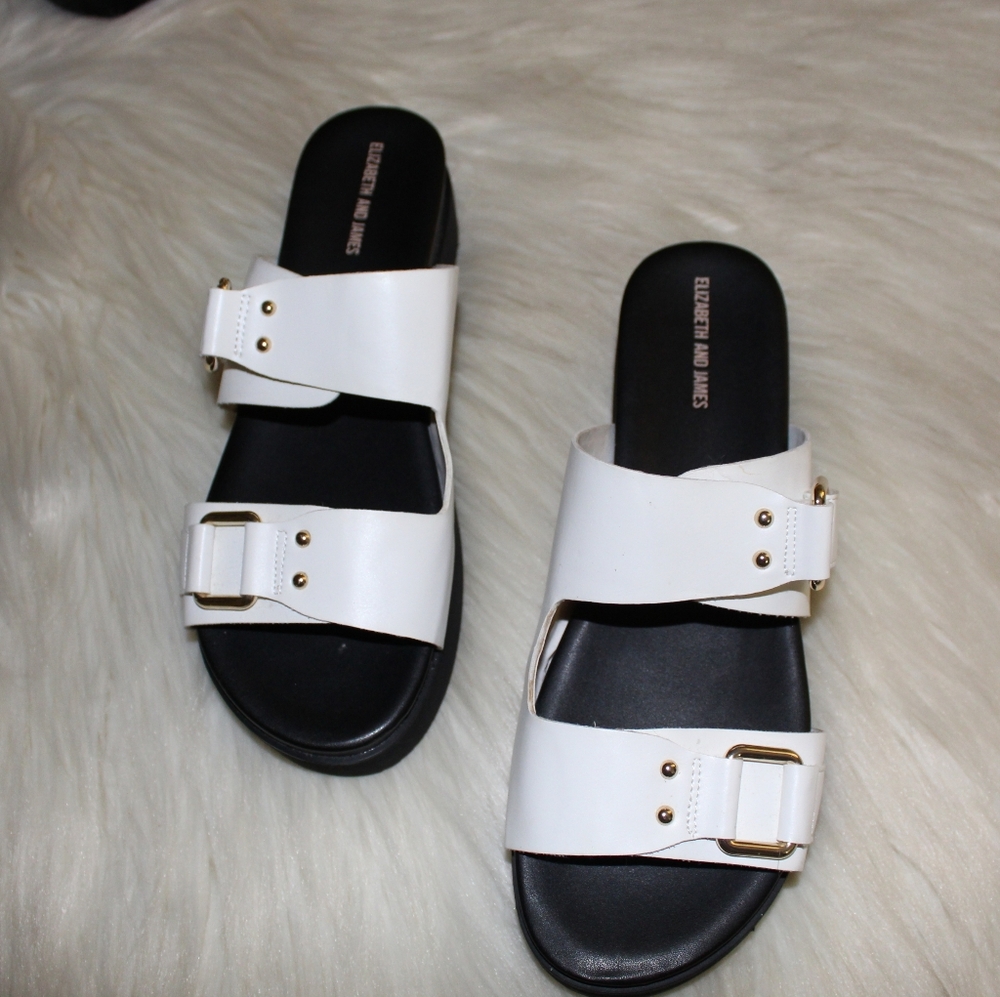 Elizabeth & James White Platform Adjustable Double Buckle Slide Clematis Sandals - Picture 4 of 11